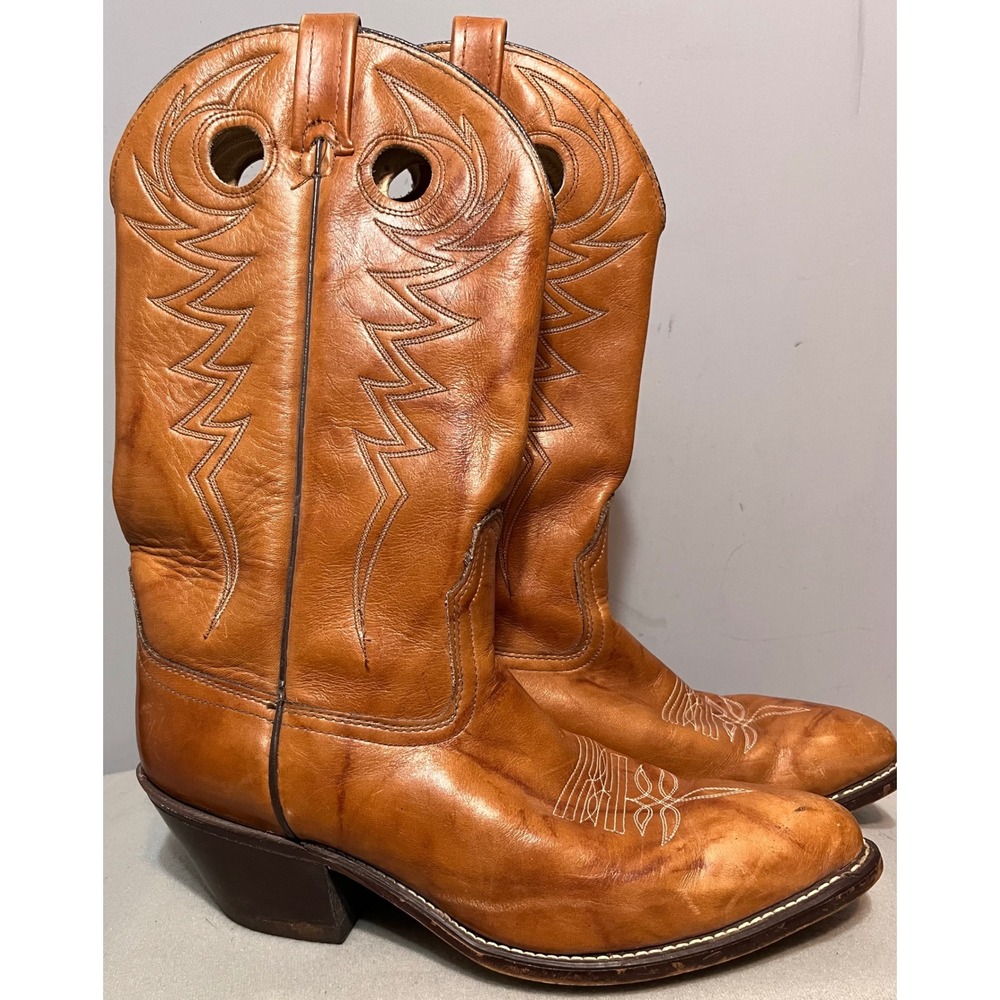ACME Mens Vtg Dingo Tan Leather Western Boots Pointed Toe Made in USA 10 D 53445